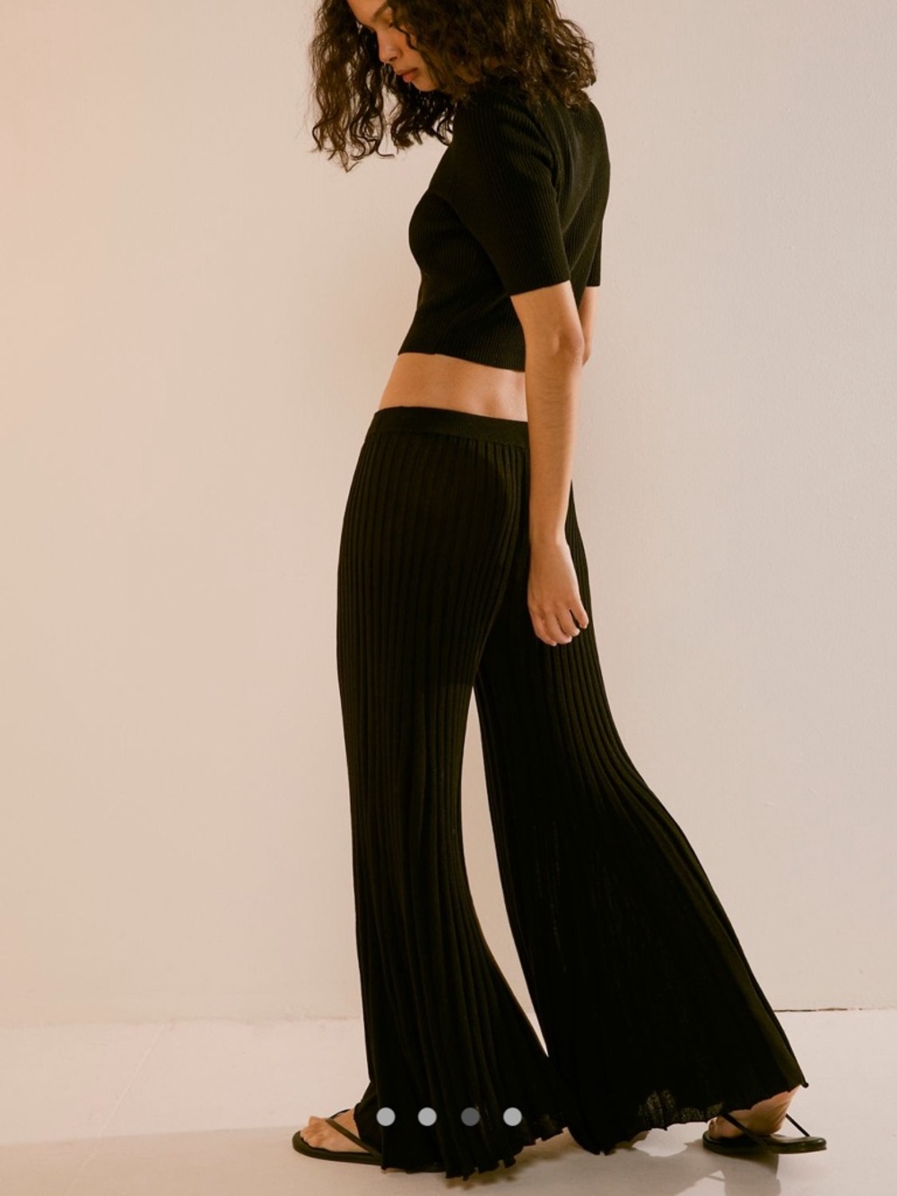 Free People Alora Sweater Set Pants Shirt Pleated Ribbed Cropped Beach
